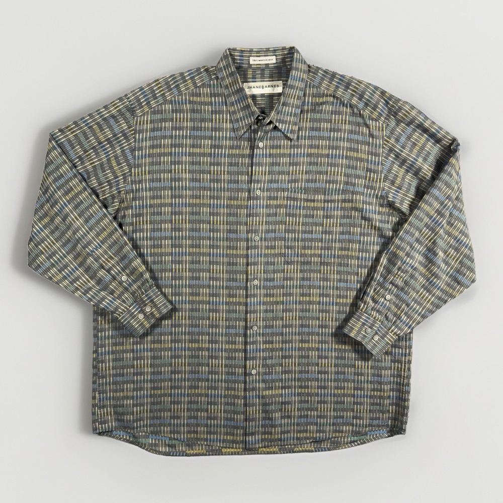 Jhane Barnes Mens Shirt Woven Japan Geometric Long Sleeve Cotton Button Up